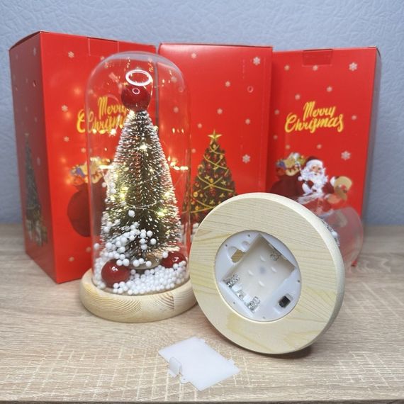 Декоративна ялинка в колбі з LED підсвічуванням, Ялинка в скляній колбі з гірляндою 22 см знижка | Зображення 3