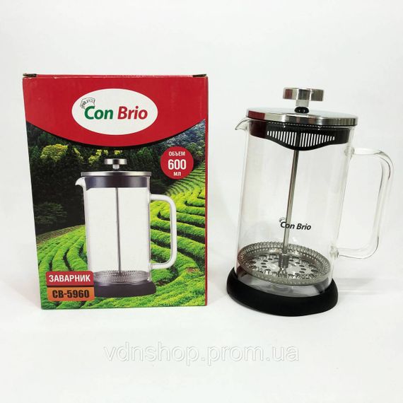 Скляний чайник з фільтром для заварювання чаю Con Brio СВ-5960 600 мл, Френч-прес для дому та офісу NZ-25 | Зображення 6