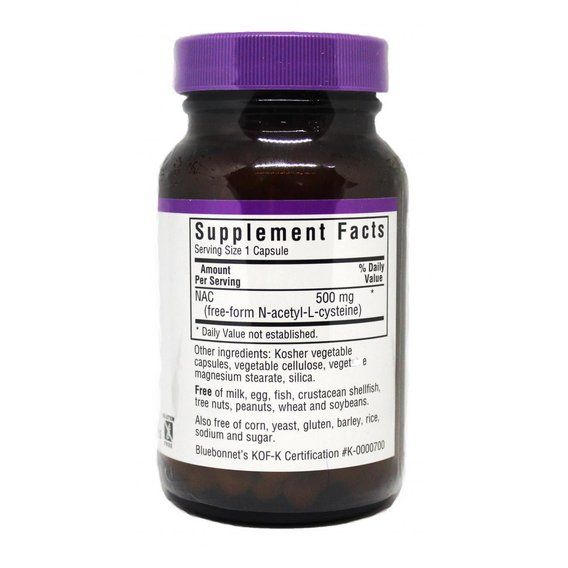 Ацетилцистеин Bluebonnet Nutrition NAC (N-Ацетил-L-Цистеин) 500 mg 60 Caps | Зображення 1