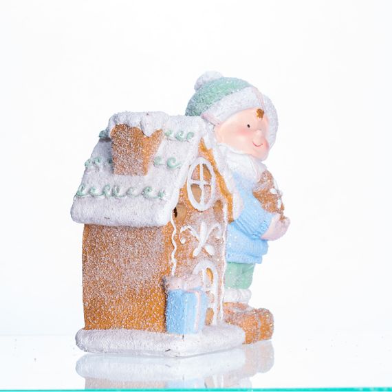 Новорічна декоративна фігурка з підсвіткою 15×8×16 см Новорічний декор Дитина з будиночком з порцеляни CR-6-3 | Зображення 2