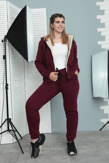 Женский теплый спортивный костюм на меху, GF5799 цвет бордовый, размер 42/44 | Зображення 2