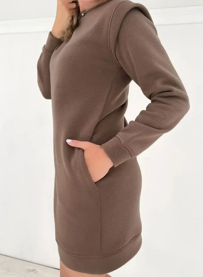 Женское теплое платье в спортивном стиле на флисе GF2555 размер 46/48, цвет корочневый | Зображення 1