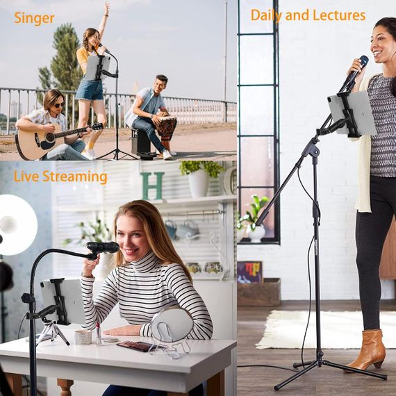 Тримач для мікрофонної стійки для iPad планшета iPhone смартфона сумісність 4″-13.5″ для журавля нотного пюпітра тарілкової стійки | Зображення 6