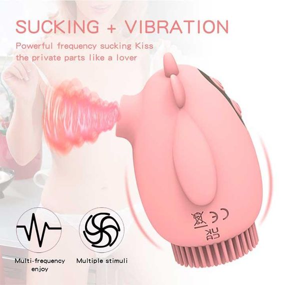Клиторальный двусторонний вибратор-вуманайзер "Бычек" (вакуумный стимулятор) USB розовый – Вибраторы | Зображення 5