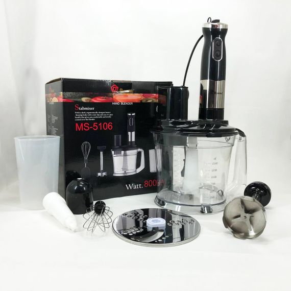 Блендер для кухні подрібнювач з чашею Domotec MS-5106 800 W, Кухонний занурювальний блендер з насадками UA-83