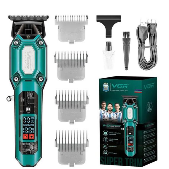 Аккумуляторная машинка для стрижки VGR V-900 с дисплеем, беспроводная для стрижки волос. KM-207 Цвет: зеленый