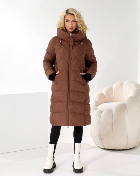 Коричневе зимове пальто колір шоколад преміум якості | Зображення 3