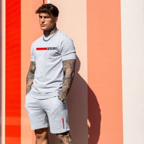 Мужской летний спортивный костюм шорты и футболка IS522 цвет серый размер 54/56