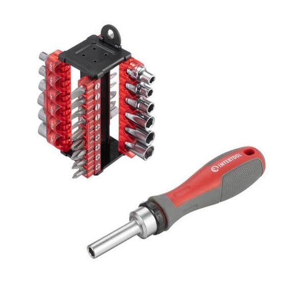 Викрутка з храповим механізмом та комплектом насадок, 31 од. INTERTOOL VT-3374 | Зображення 1