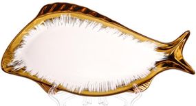 Набір 3 порцелянових блюда Gold Luxury (для риби) 30x15см, порцеляна з золотом