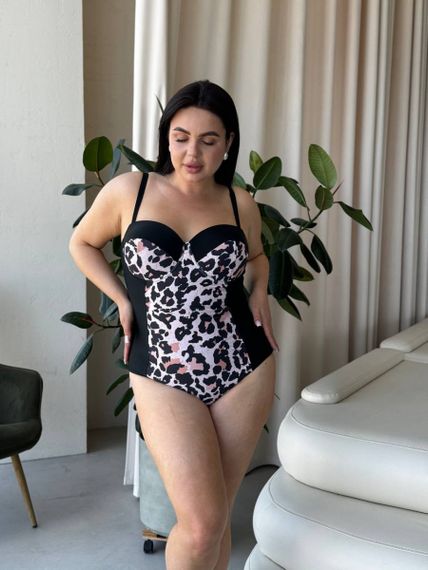 Леопардовий суцільний купальник PLUS SIZE з чашками та утяжкою | Зображення 6