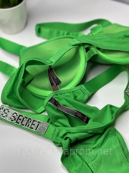 Женский комплект Victoria`s Secret со стразами, Женское белье Виктория Сикрет с Пуш-Ап Зеленый | Зображення 1