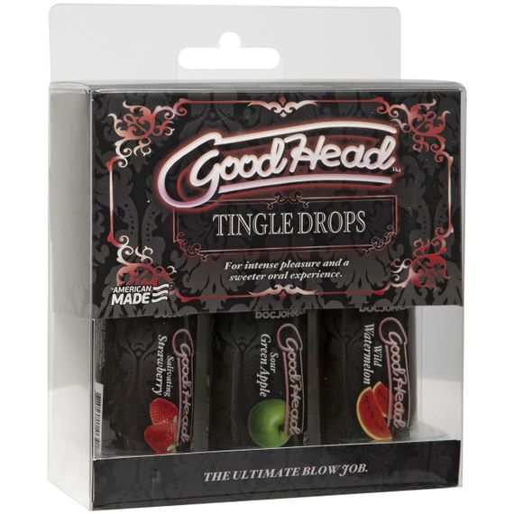 Набір крапель для мінету Doc Johnson GoodHead Tingle Drops, 3х29,5 мл, кавун, зелене яблуко, полуниця Sex Aura | Зображення 1