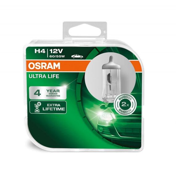 Комплект галогеновых ламп Osram 64193ULT-HCB UltraLife H4 60/55W 12V P43t 10X2 HardDuopet | Зображення 1