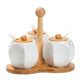 Набор банок для сыпучих продуктов 3 шт по 200 мл, на бамбуковой подставке HP1201