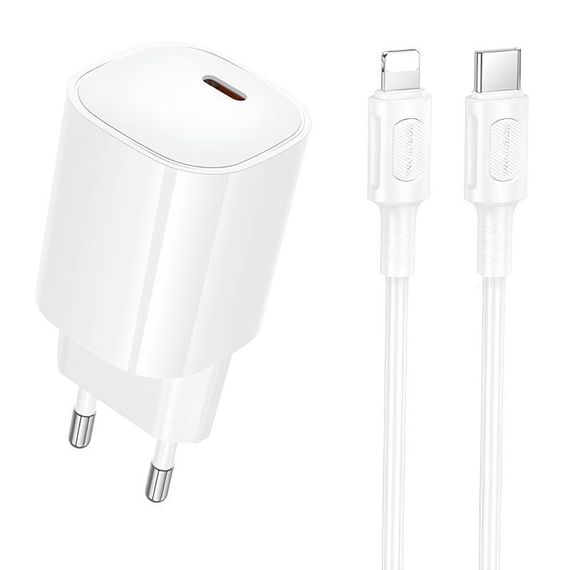 СЗУ Borofone BA103A Pudding PD20W (1USB-C) + кабель Type-C to Lightning White