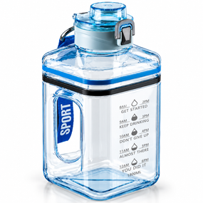 Бутылка для воды 2200 мл спортивная голубая BPA Free с маркерами времени, усиленной ручкой и петлей для переноски
