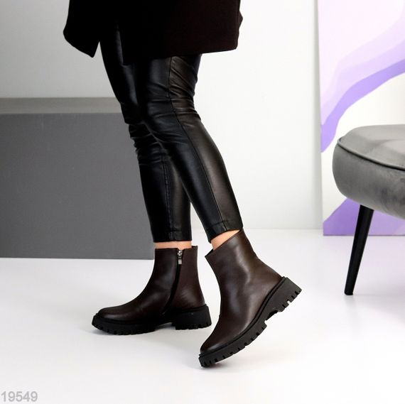 Топові лаконічні зимові шкіряні черевики колір Шоколад | Зображення 6