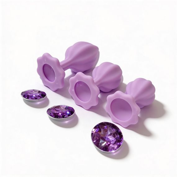 Набор силиконовых анальных рельефных пробок ALUME, S, M, L, с камнем лилового цвета, 3 шт sexstyle | Зображення 2