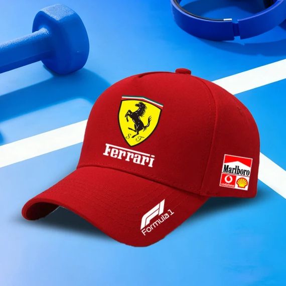 Регульована бавовняна бейсболка Ferrari – кепка з вишитим логотипом, унісекс