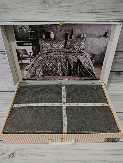 Покрывало(240х240см) с наволочками (50х70см) Karina Meltem antrasit Жаккард с кружевом