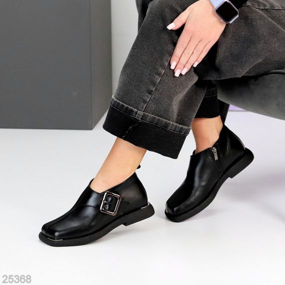 Дизайнерські чорні туфлі натуральна шкіра квадратний носик | Зображення 8