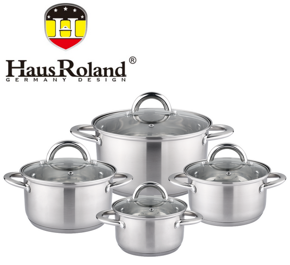 Набір каструль Haus Roland HR151-7, 4 шт. з неіржавкої сталі 1,9/2,7/3,6/4,7 л. Сріблястий (HR151-7)