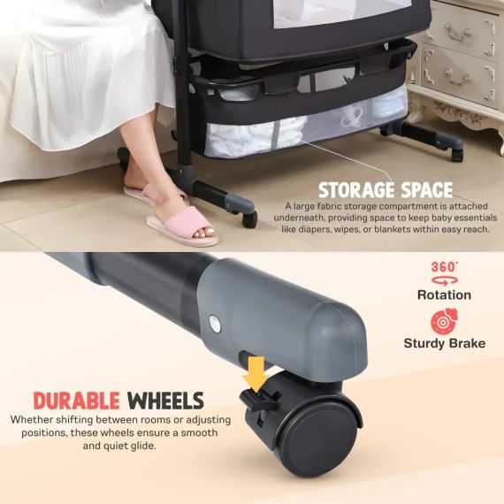 Багатофункціональне дитяче приставне ліжечко-гойдалка з пеленалним столиком | Зображення 1