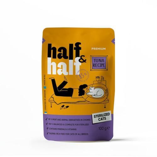 Корм влажный Half&Half для стерилизованных кошек, кусочки с тунцом в соусе в форме пауча, 100 г