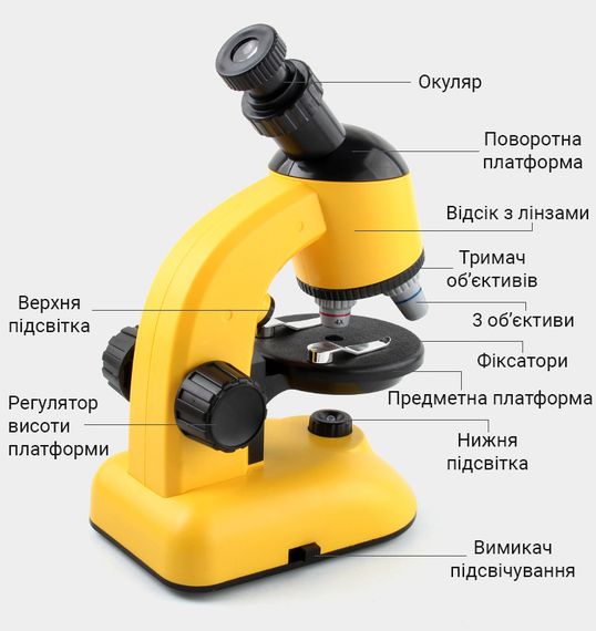 Якісний дитячий мікроскоп для дитини OEM 1100A-1 з збільшенням до 640х, Жовтий | Зображення 1