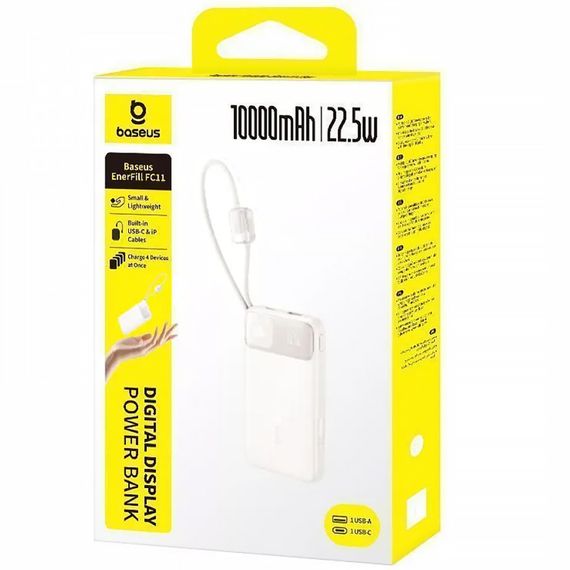Портативний ЗП Power Bank Baseus EnerFill FC11 PD22.5W with cable 10000 mAh (2USB-C) (E0027R) Biege | Зображення 2
