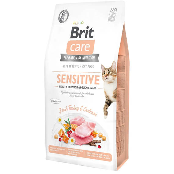 Сухий корм Brit Care Cat GF Sensitive HDigestion & Delicate Taste для дорослих котів індичка та лосось, 7 кг