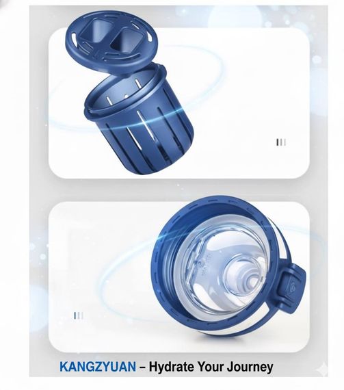 Спортивна пляшка KANGZYUAN 1000 мл (1 л) — Синя Tritan BPA-free, ударостійка еко-пляшка з трубочкою та ремінцем | Зображення 2
