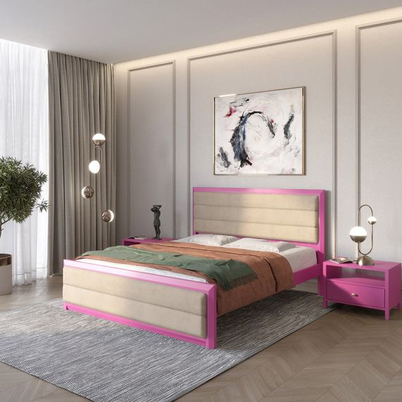 Двоспальне дерев&#039;яне ліжко Mebigrand Барселона Б5 Рожевий (S2060R30B)/Аляска 23 (Бежевий) 160х200 см (MBG-13197)