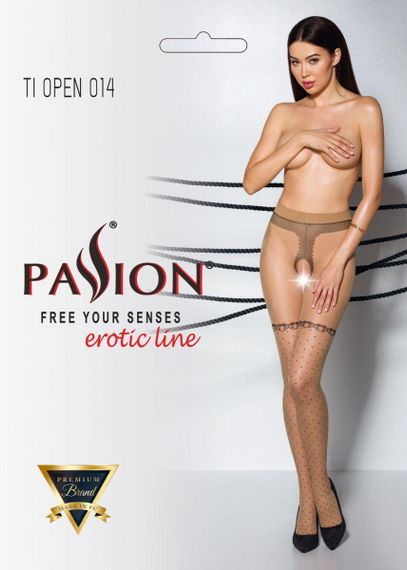Телесные колготки с открытым доступом, имитация чулок Passion TIOPEN 014 1/2 (20 den), beige sexstyle | Зображення 2