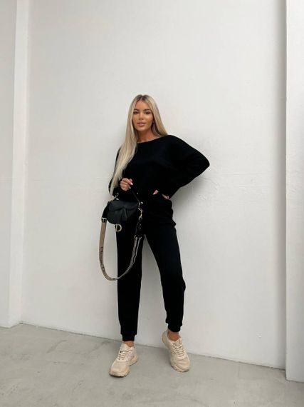 Женский теплый прогулочный костюм из ангоры кофта и штаны, LK144 цвет черный, размер 42/44