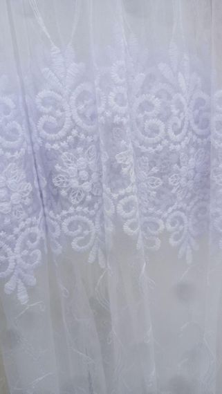 Тюль ромашки, гардини, білий однотонний фатин з вишивкою для спальні, вітальні, дитячої | Зображення 1