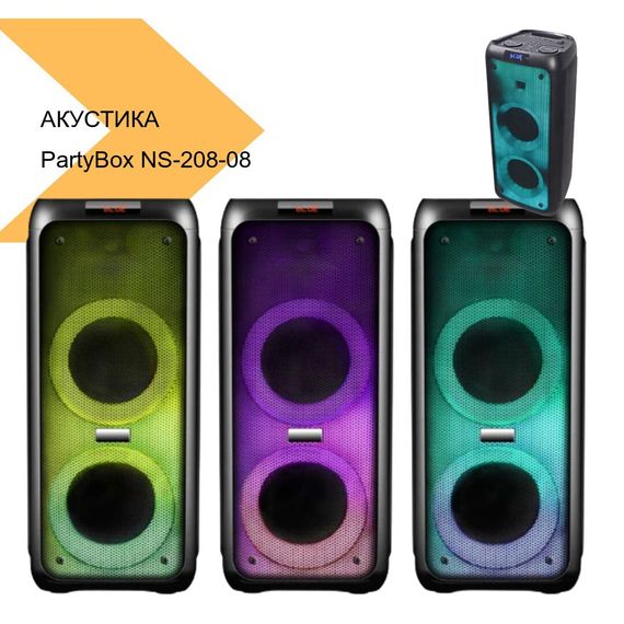 Автономна акустична система PartyBox NS-208-08 + 2 радіомікрофони XPROчорний (41187-NS-208-08_6715) | Зображення 1