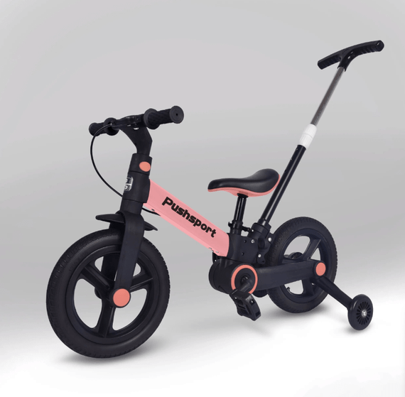 Детский велосипед-биговел 2в1 PUSH SPORT M10 | Ручной тормоз, страховочные колеса и регулируемое сиденье Розовый | Зображення 3