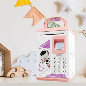Розовая Электронная Копилка сейф с отпечатком пальца и кодовым замком «BODYGUARD» + купюроприемник