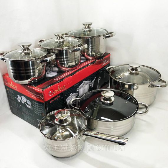 Набір каструль хорошої якості UNIQUE, Каструлі з нержавіючої сталі, Каструлі з кришками BU-49 | Зображення 1