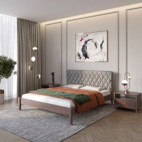 Двоспальне дерев&#039;яне ліжко Mebigrand Венеція ДК Горіх темний/Аляска 93 (Сірий) 180х200 см (MBG-5460)