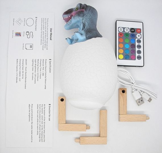 3D нічник світильник динозавр в яйці Dinosaur Lamp різнокольоровий з пультом д/к  з підзарядкою від USB | Зображення 7
