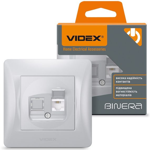 Телефонна розетка одинарна CAT3 VIDEX BINERA VF-BNSK1TF3-SS срібляста | Зображення 1