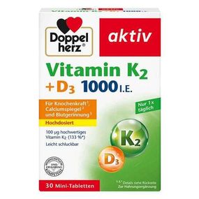Витамины Doppelherz Vitamin K2 + Vitamin D3 1000 I. E. Доппельгерц Витамин К2 + Витамин D3 1000 МЕ