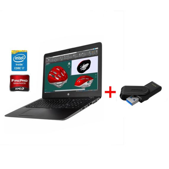 Мобільна робоча станція HP ZBook 15U G3 / 15.6" (1920x1080) TN / Intel Core i7-6600U (2 (4) ядра по 2.6 - 3.4 GHz) / 16 GB DDR4 / 256 GB SSD / AMD FirePro W4190M, 2 GB GDDR5, 128-bit / WebCam / Win 10 Pro б/в + Подарунок Накопичувач Kingston64 ГБ