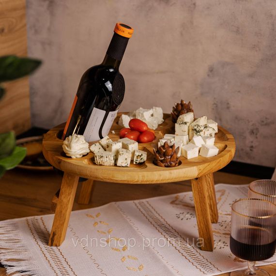 Винний столик-менажниця з дерева 35 см круглий на ніжках дуб BWR350180 | Зображення 7