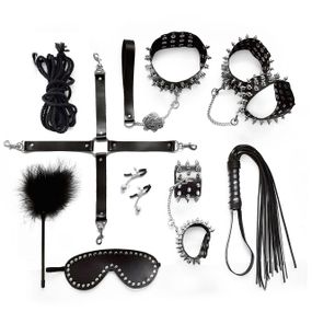 BDSM-набор Art of Sex – Spikes BDSM Set Leather, 10 предметов, черный, натуральная кожа sexstyle