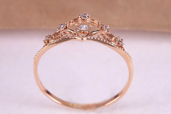 Кольцо корона из красного золота с фианитами 15 | Зображення 2