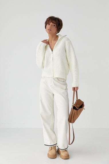 Кардиган на блискавці з крупної в'язки - молочний цвет, ONE SIZE (є розміри) | Зображення 2